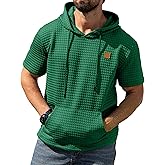 Aiyino Men's Hoodies Pullover Casual Short Sleeve Drawstring Waffle Knit Hooded Sweatshirt with Kanga Pocket