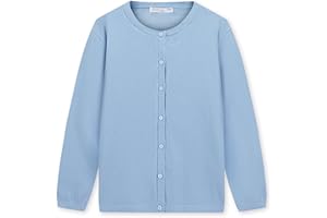 CUNYI Girl's Crewneck Lightweight Button-up Cardigan Cotton Knit Sweater Casual Cute Outerwear