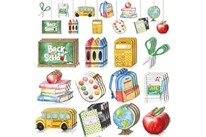 Purpeak 36 Pcs Back to School Hanging Ornaments Wooden Back to School Tree Decorations Book Pencil Bulletin Board Cutouts Wood Pendant Ornament for Tree Classroom Window Party Decor(Fresh Style)