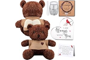 Kenning 5 Pcs Funeral Gift Set Cremation Stuffed Bear for Ashes with Spoon Tiny Urn Keepsake Acrylic Heart Shaped Memorial Plaque Decor Bracelet with Wings for Remember Loss of Loved One (Black)