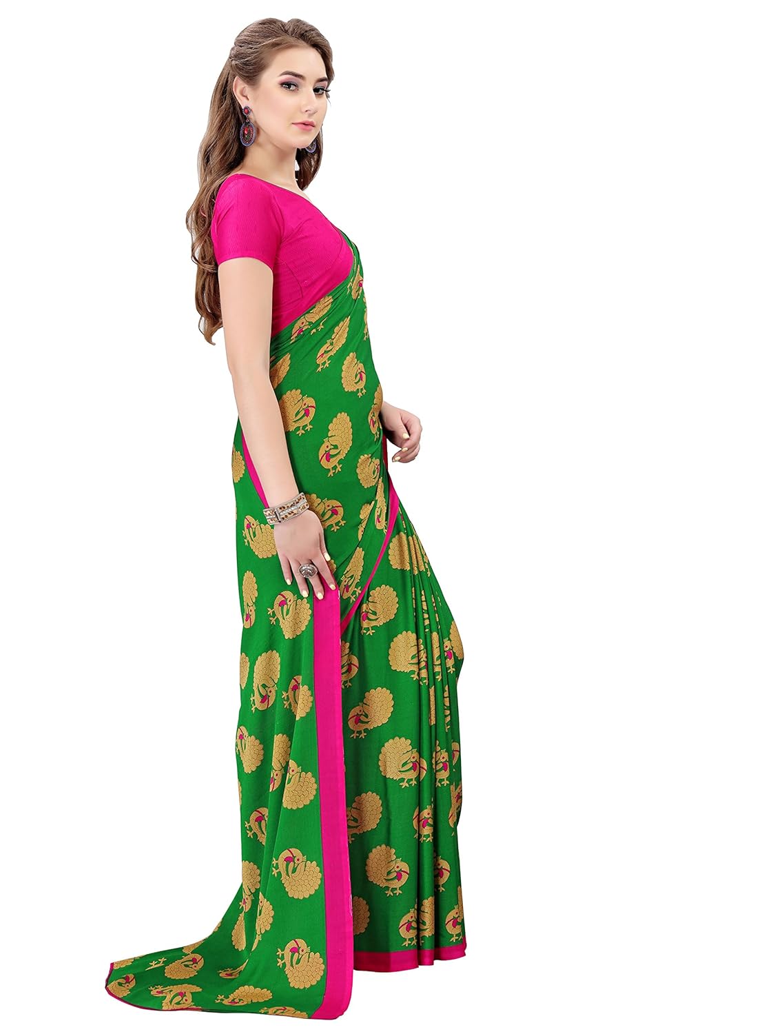 indira designer crepe saree with blouse piece (twin-jannu-green_green_free size)