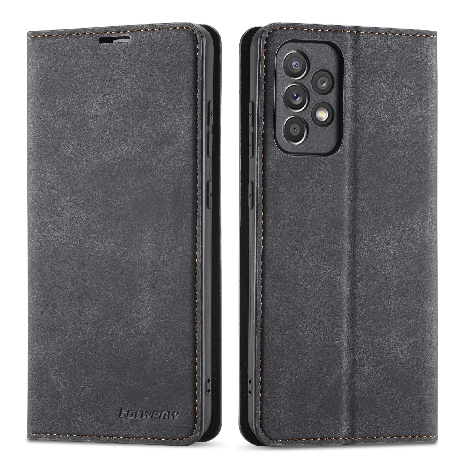 QLTYPRI Case for Samsung Galaxy A52 4G/5G/A52S 5G, Premium PU Leather Cover TPU Bumper with Card Holder Kickstand Hidden Magnetic Adsorption Flip Wallet Case Cover for Samsung Galaxy A52/A52S 5G-Black