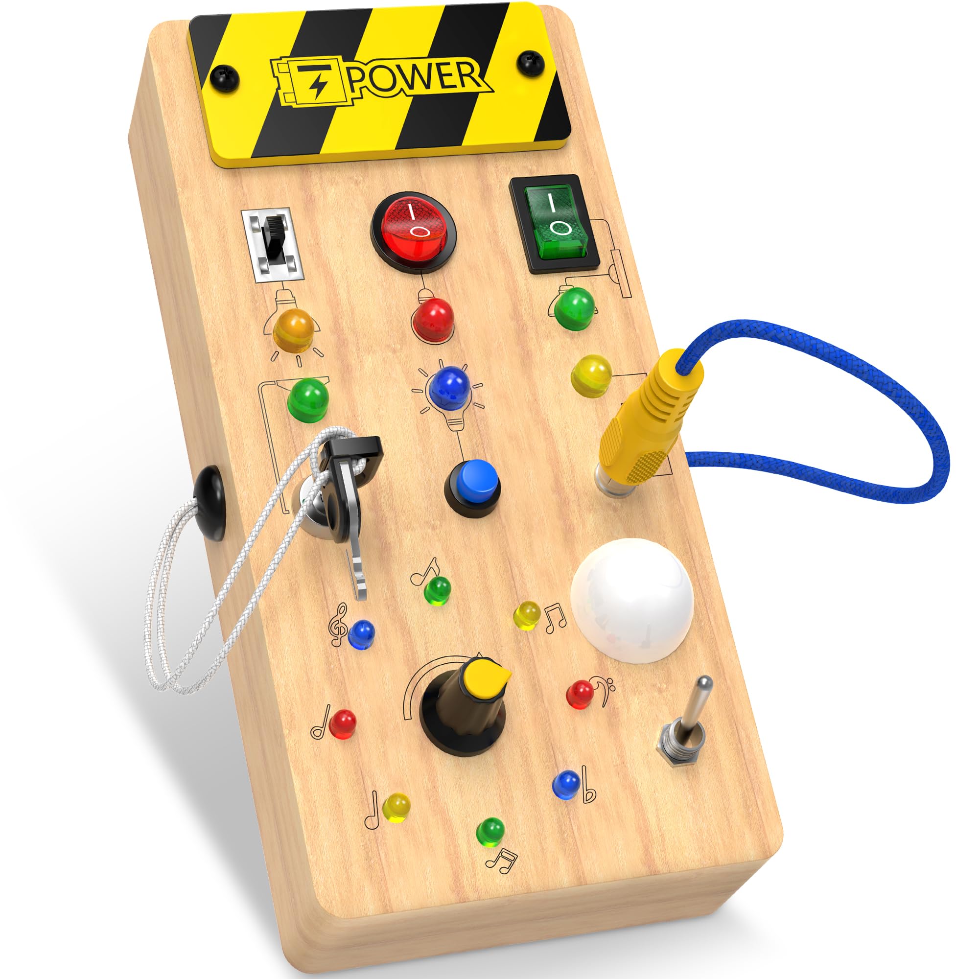 Montessori Busy Board Activity Board for 3-6+ Years - Baby Sensory Learning LED Wooden Light Switch - Motor Skills Birthday Gift for Boys and Girls