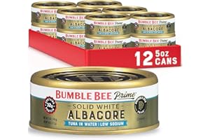 Bumble Bee Prime Low Sodium Solid White Albacore Tuna in Water, 5 oz Cans (Pack of 12) - Premium Wild Caught Tuna - 32g Protein per Serving - Non-GMO Project Verified, Gluten Free, Kosher
