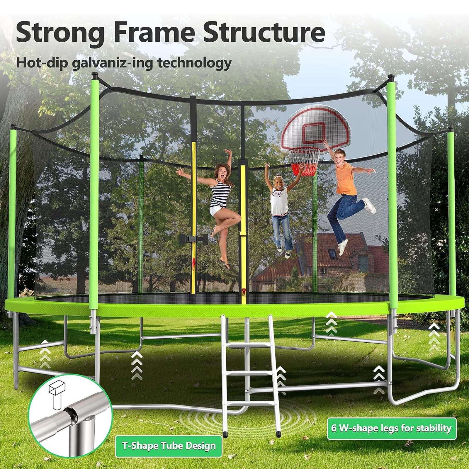 Upgraded 16FT 15FT 14FT 12FT Trampoline for Kids and Adults, Large Outdoor Trampoline with Enclosure, Backyard Trampoline with Basketball Hoop and Net, Capacity for 4-6 Kids and Adults