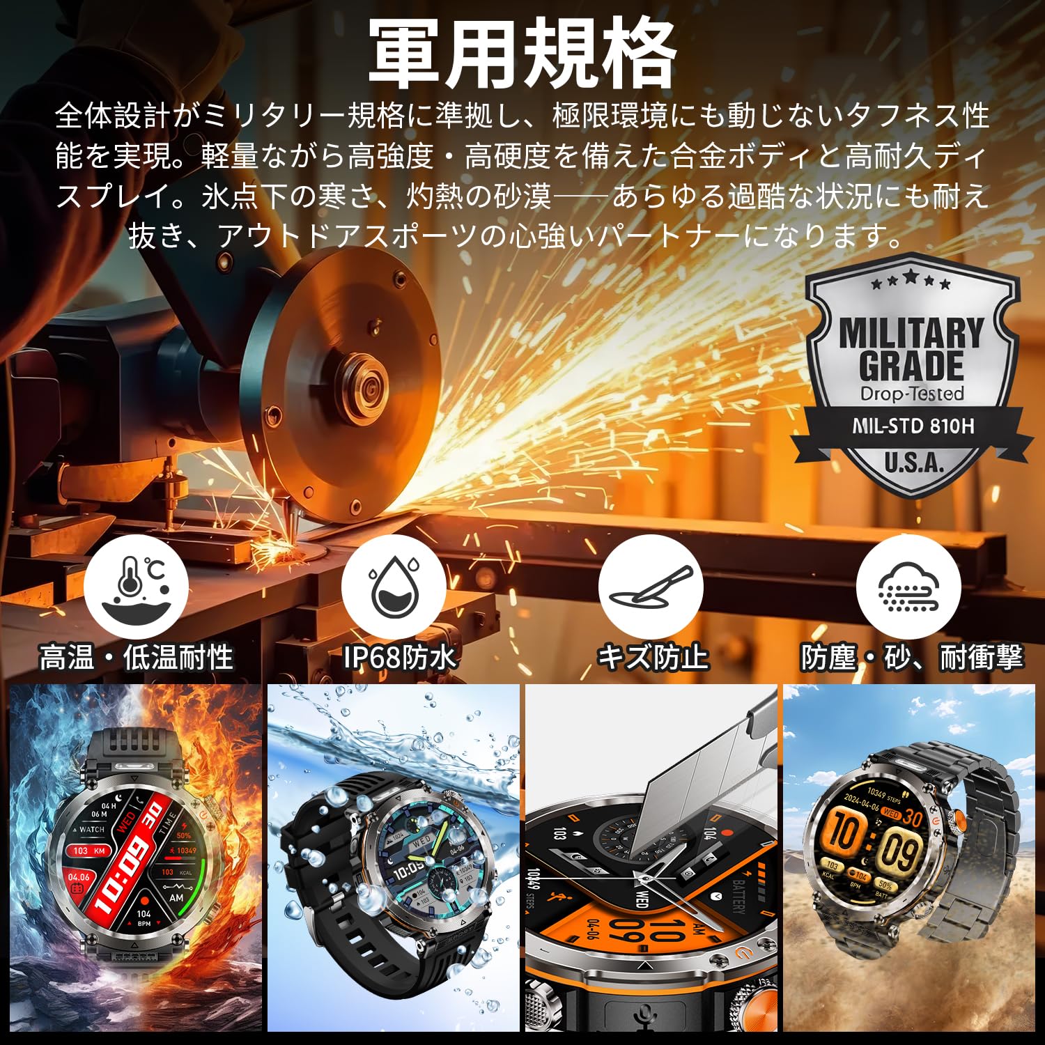 Mstopone Smart Watch (2025 First Sale, 1.7 inch Large Screen, Military Specifications, Sports Watch), iPhone Compatible, Flashlight, 600 mA Long Lasting Battery, Smart Watch, 100+ Exercise Modes, Sleep