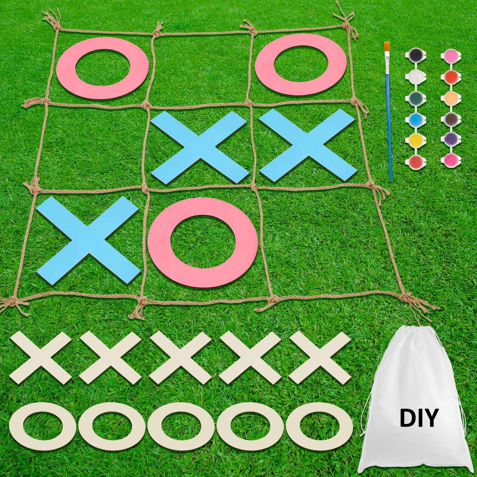 Harrycle Giant 3ft Wooden Tic Tac Toe Game, Outdoor Garden Lawn Game Set with DIY Painting Colours & Brushes, for Spring Wedding, Bridal Shower, Hen Party, Birthday & Family Gatherings