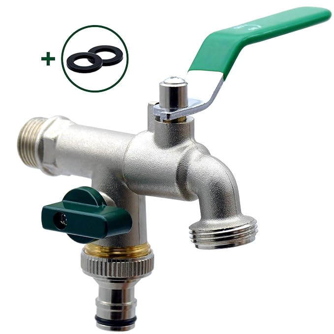 Rubinetto Da Giardino In Ottone Cromato 1/2" - Senza Raccordo - Leva Rossa Quarto Di Giro - Per Esterno E Garage