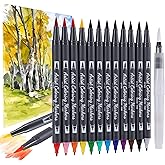TOSHARE 12 Colors Blendable Watercolor Markers for Adults 2025 Professional Double Tip Paint Pens with 1 Water Brush Pen Water Based Coloring Pens Drawing Markers Set with Flexible Brush Tip