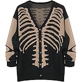 SECRETEYARD Mens Skeleton Pattern Y2K Chunky Cardigan Sweaters Long Sleeve Unisex Outwear Knitted Coats