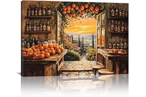 Vintage Kitchen Wall Decor Fruit Food Canvas Wall Art Orange with Wine Pictures Prints Rustic Country Landscape Paintings for