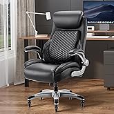 COLAMY Office Chair Ergonomic Desk High Back Executive Chair with Pop-Out Lumbar Support, Upgraded Casters, Adjustable Headrest, Flip-Up Arms, Leather Home with Thick Cushion for Comfort - Black