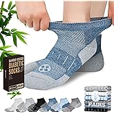 Nonlut Diabetic Socks for Men,6 Pairs Low Cut Neuropathy Mens Diabetic Socks 9-11/10-13(White+Grey+Black+Light Blue+Dark Grey+Dark Blue-Large)