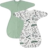 ZIGJOY Baby Transitional Swaddles for Newborns: 0.5 Tog Arms Up Sleep Sack 3-6-12 Months Soft Cotton Shark Fin 2 Way Zipper