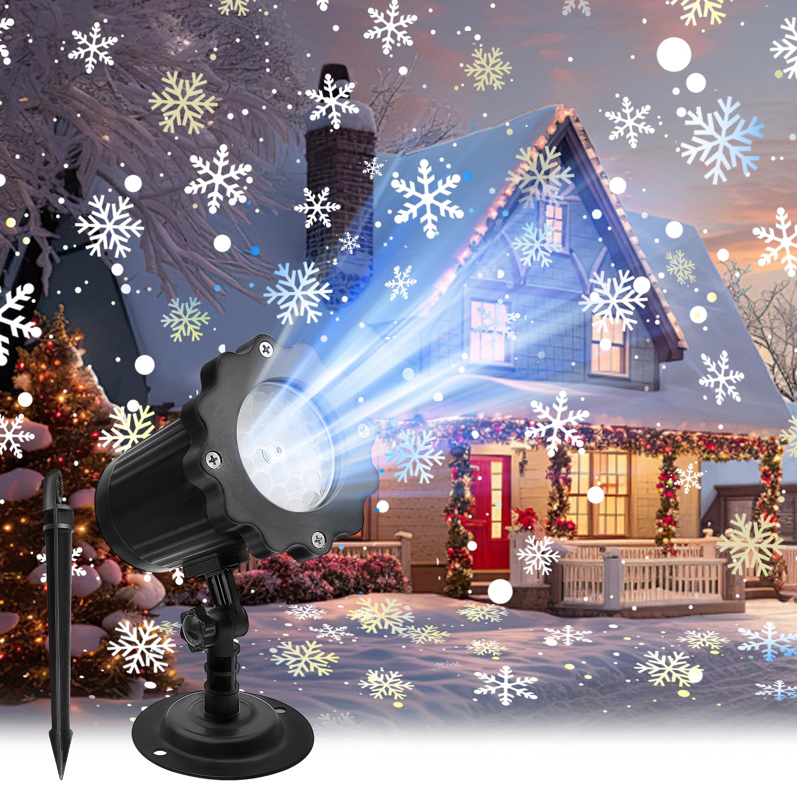 MATEPROX Snowflake Projector Lights, IP65 Waterproof Christmas Snowflake LED Light Projector for Indoor and Outdoor Garden Lawn House Party Decor Festival Decoration