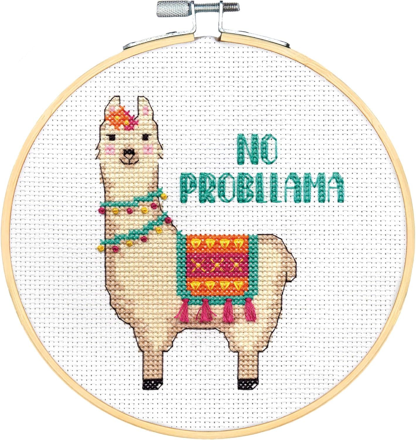Dimensions No Probllama Counted Cross Stitch Kit, Fabric, 14 White Aida, 6" Diameter