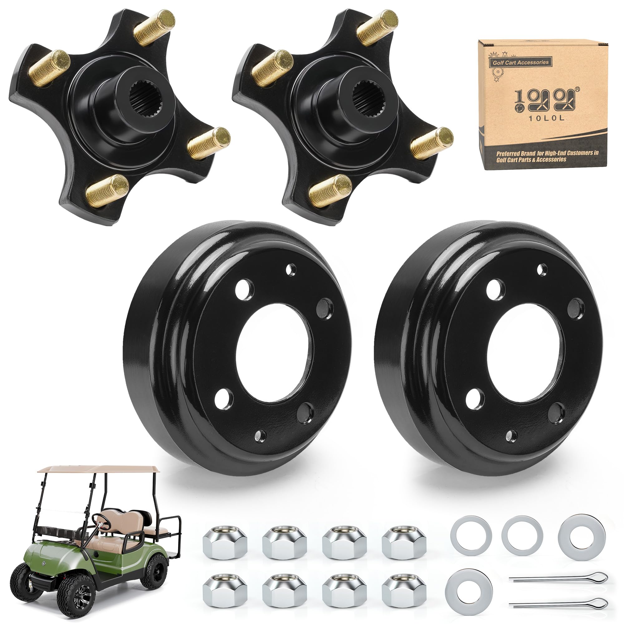 Photo 1 of 10L0L Golf Cart EZGO TXT Split Brake Drum & Rear Wheel Hub Assembly for Electric Golf Carts, Fits 1982-Up Models, Heavy Duty, Replace OEM 19186-G1, 615604, 604112