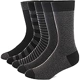 HUIQQYUNN Mens Dress Socks 5 Pairs Soft Breathable Cotton Blend Classic Crew Socks Mid Calf Socks for Men Shoes Size 8-12