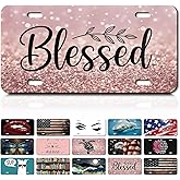 Decorative Front License Plate Cover, Rust-Proof Aluminum Car Vanity Tag, 6x12 Inch with 4 Holes,Personalise Noverlty License Plate Tag for Men & Women - Rose Gold Blessed
