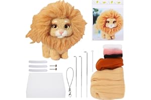CUDROZA Needle Felting Kit Beginner - Starter Needle Felt Kits for Adults Wool Felting Animal Kit Including Wool Roving, Felting Pad, Felting Needles and Instructions, DIY Felting Craft Projects, Lion