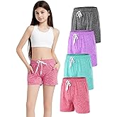 ATTIQOZI 4 Pack Girls Athletic Shorts Dry-Fit Basketball Shorts with Pockets,Girls Running Shorts for Kids Gym Soccer