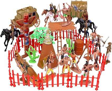 plastic cowboys and indian figures