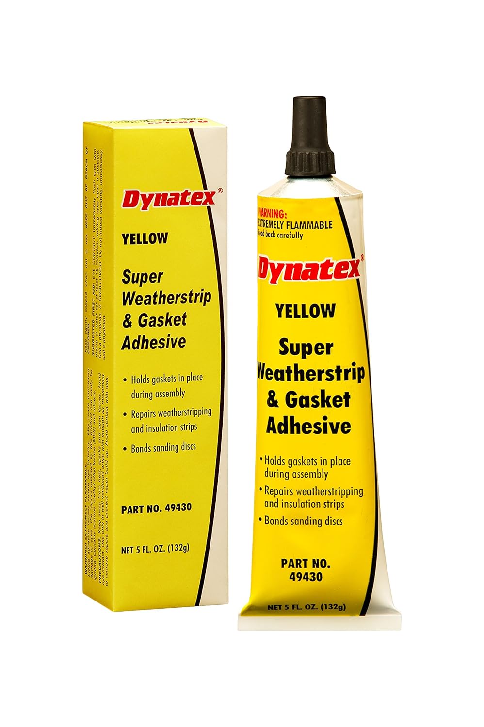 Dynatex 49430 Super Weatherstrip and Gasket Adhesive, 5 oz Tube Boxed, Yellow