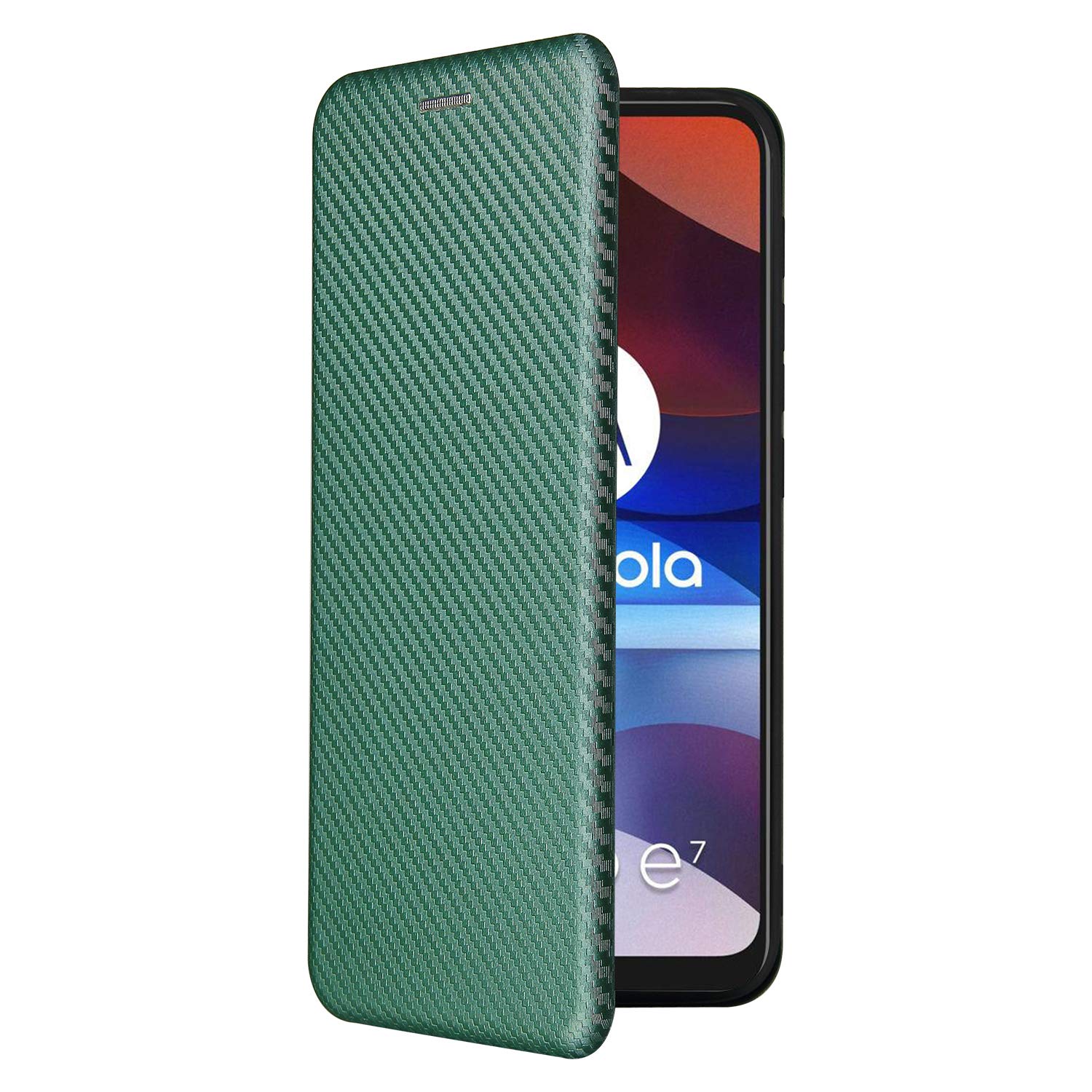 BeyondTop Wallet Case for Oukitel C21 Pro Carbon Case, Oukitel C21 Pro has Kickstand function, Carbon fiber Phone Case Compatible with Oukitel C21 Pro-Green