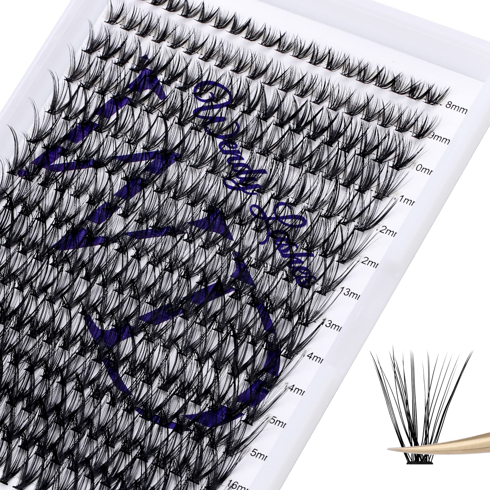 Individual Lashes 300PCS Cluster Lashes Extension C Curl 30D 0.07mm 8-16mm Mixed Lash Clusters Wide Stem Individual Eyelashes Clusters DIY Eyelashes Extensions at Home(Cluster-30D-0.07-C-MIX8-16) — image 1