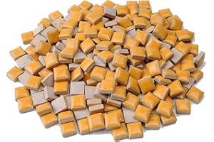 Samjobroad Glazed Ceramic Mosaic Tiles for Crafts,200 Pieces/300g Mosaic Pieces,12mm Square Shapes Glazed Porcelain Tiles for Art Craft Home Garden Decoration,Canary Yellow