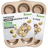 Kevenal Jumbo-Muffin-Pan - Nonstick 6-Cup Large Cupcake Pan, Heavy Duty Giant Muffin Baking Pan for Cupcakes, Oven Safe & Easy to Clean (Large Cup Size, 3.5 x 1.5in)