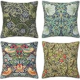 Ansouyi William Morris Throw Pillow Covers 18x18 Inch Set of 4, Vintage Botanical Floral Garden Square Decorative Cushion Covers, Home Pillow Case for Sofa Couch