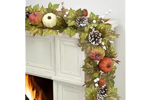 ARTFLOWER Fall Decor- 5.9Ft Fall Leaves Garland, Pumpkin Pine Cone Berry Autumn Garland for Home Mantle Front Porch Door Table Wall Fireplace Party Outdoor Thanksgiving Halloween Decor