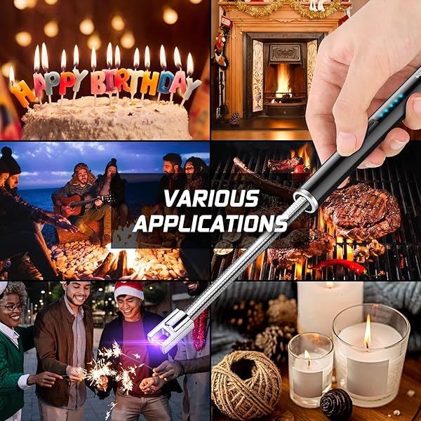 SUNMINE CANDLE LIGHTER ELECTRIC ARC LIGHTER USB RECHARGEABLE LIGHTER WITH 360° FLEXIBLE NECK LED DISPLAY FOR CAMPING COOKING BBQS FIREWORKS