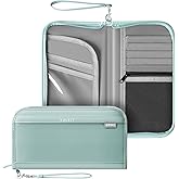 VULKIT Passport Wallet Passport Family Holder RFID Blocking Travel Card Organizer with Wrist Strap for Men or Women(Green)
