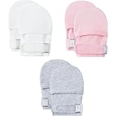 HAPIU Baby No Scratch Mittens Stay On, 100% Cotton Breathable, Adjustable Infant Gloves for Boys Girls, Newborn - 12 M