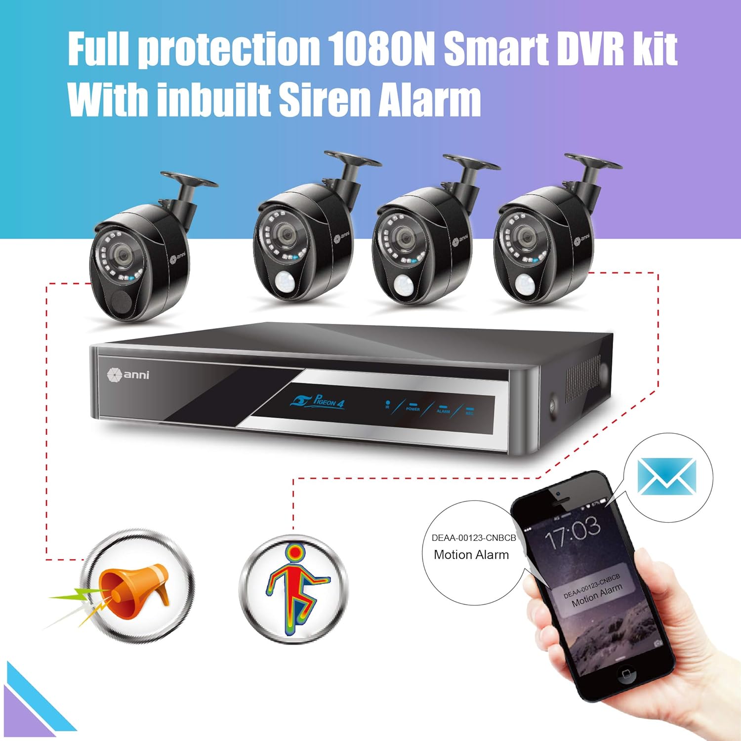Anni CCTV Kit de videovigilancia HD cámaras Sistema,4CH 1080P AHD DVR Kit Recorder,4 x 1080p