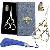 SHWAKK Embroidery Scissors 4.45in Ancient Cyan Gourd Flower Scissors | Sewing Kit with Tassels and Thimble, Embroidery Tools for Sewing, Crafting, Tailoring, Needlework, Handicrafts DIY Tools