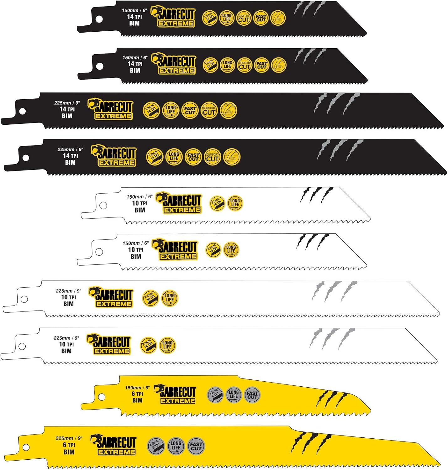 10 x SabreCut SCRSKM10 Mixed S610DF S922BF S922HF S1110DF S1122HF S1122BF Fast Wood and Metal Cutting Reciprocating Sabre Saw Blades
