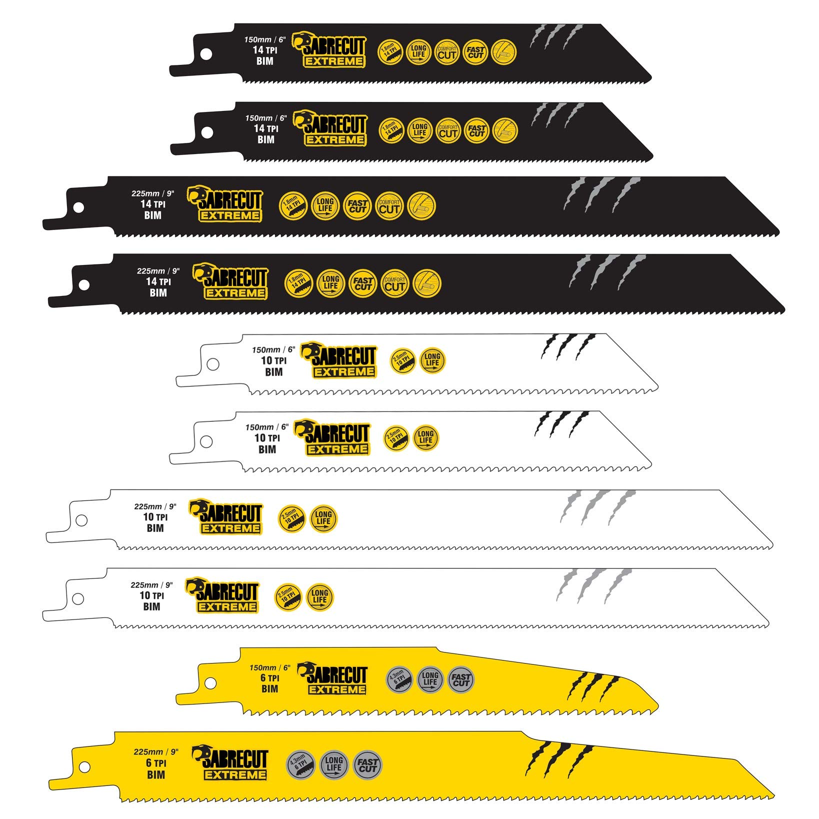 10 x SabreCut SCRSKM10 Mixed S610DF S922BF S922HF S1110DF S1122HF S1122BF Fast Wood and Metal Cutting Reciprocating Sabre Saw Blades
