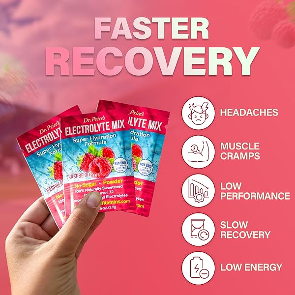 DR. PRICE’S ELECTROLYTES HYDRATION POWDER PACKETS – RASPBERRY, 30 PACKS | SUGAR FREE ELECTROLYTE DRINK MIX, 72+ TRACE MINERALS, MANGANESE | KETO ELECTROLYTES, VEGAN, DOCTOR-FORMULATED, MADE IN USA