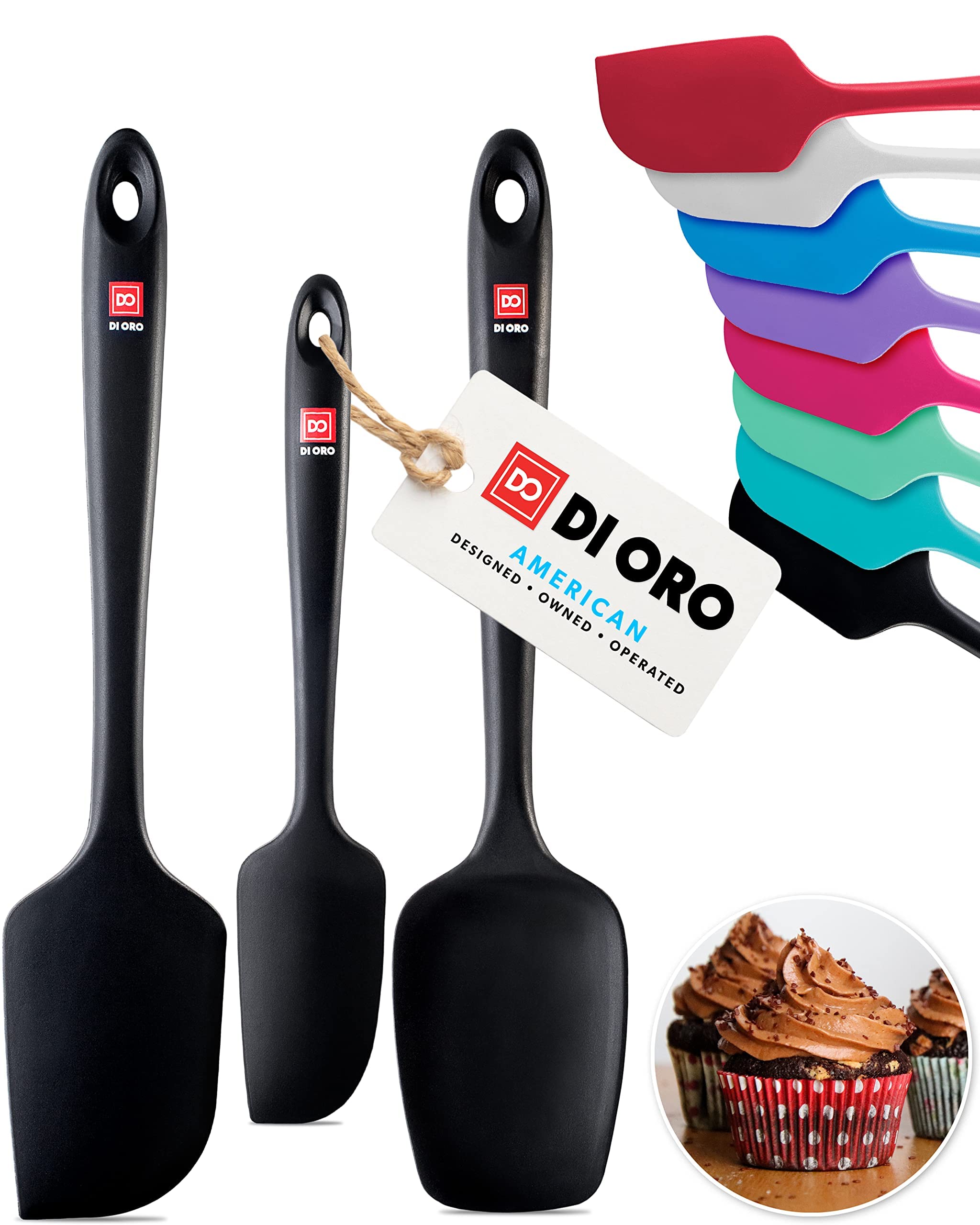 Photo 1 of DI ORO Silicone Spatula Set - Rubber Kitchen Spatulas for Baking, Cooking, & Mixing - 600°F Heat-Resistant & BPA Free Silicone Scraper Spatulas for Nonstick Cookware - Dishwasher Safe (3pc, Black)