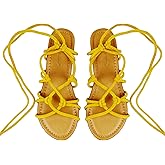 Heltid Women's Open Toe Lace Up Gladiator Flat Sandals，Slip on Roman Sandals