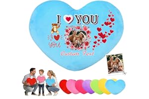 DRAJOIN Custom Valentine Pillow with Photo Text, Custom Heart Pillow with Insert as Personalized Valentine Gifts for Men Wome