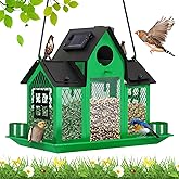 YYWMWM Solar Bird Feeders House for Outside Hanging, Metal Wild Bird Feeder for Outdoors, Large Cardinal Bird Feeder Birdhouses Green