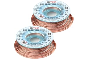 BEEYUIHF No Clean Desoldering wick Braid, No residue Solder wick Braid with Flux, Solder Remover wire Kit, Cable Remover Tool Solder Sucker,w 0.10'' L 9.8' (Pack of 2Pcs) #NX942