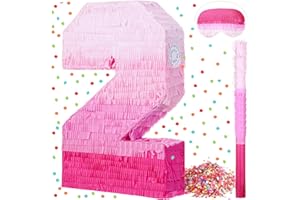 Sratte Number Piñata Pink Piñata Birthday Decorations Gradient with Stick Blindfold Confetti for Girls Boys Birthday Anniversary Party Decorations Supplies(Number 2)