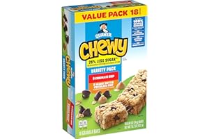Quaker Chewy Granola Bars, 25% Less Sugar, 2 Flavor Variety Pack, (18 Pack)