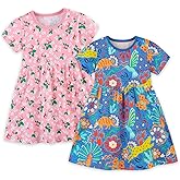 Girl's Summer Dresses Cotton Short Sleeve and Sleeveless Dress for Kids Girls Casual Skater Playwear Dresses Set 2 Pack