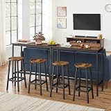 VASAGLE Dining Table Set Bar Table and Stools Industrial Rustic Brown Ink Black view 4